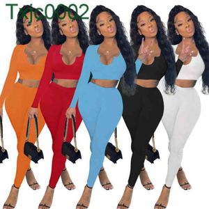 Women Tracksuits Two Piece Set Designer Outfits Sexy Autumn Winter V-neck Thread Long Sleeve Pants Solid Colour Sportwear