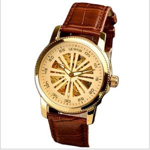 SEWOR mechanische Uhr Automatikwerk Uhr Ledergürtel Herren Casual Fashion Uhr SEW04