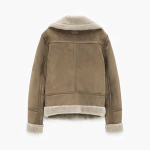 Vinter Kvinnors Jacka Faux Fur Leather Jackor Kvinnor Wool Coat Tjock Motorcykel Jackor Vintage Suede Lambswool Coats OuterWear Y0829