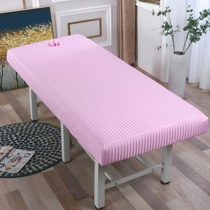 Sheets & Sets Striped Massage Table Bed Fitted Sheet Elastic Full Cover Rubber Band SPA With Face Hole 4 Sizes
