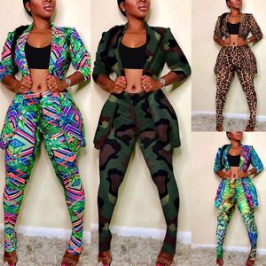 Women's Two Piece Pants Afrikanska Kvinnor Ställer ut Tryck Långärmad Blazer Jacka Passar Office Lady Elegant 2 Set Business Outfits Afrika Kläder