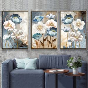 Abstrato lona pintura flor cartaz escandinavo arte arte fotos para sala de estar moderna casa decoração plantas Quadros impressões