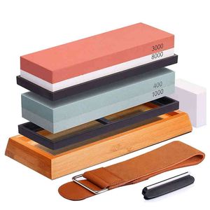 Dois apontador de faca de pedra whetstone kit para chef antiderrapante facas de bambu moedor pedras profissionais cozinha sharpening set