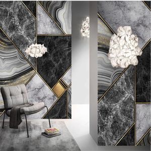 Papel de parede personalizado para paredes abstrato geométrico preto e branco mármore de mármore de parede douradas