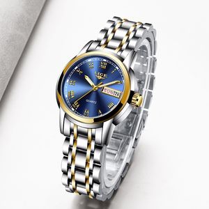 Ligeウォッチの女性は防水ステンレス鋼の時計の高級花石英腕時計女性の時計再販ムヤー魅力の魅力的なギフト210527