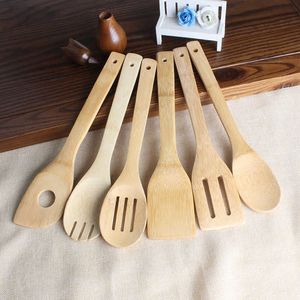 Bambu Spoon Spatel 6 Stilar Portable Trä Utensil Kök Kök Skogsturare Slotted Mixing Holder Shovels DAP03