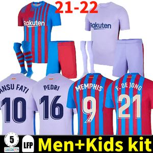 21 Barcelona Memphis Depy Soccer Jerseys Kun Aguero F de Jong Pedri Ansu Fati Braithwaite FC S Roberto Dest Piqué Shirt Football Hommes Kit Kit Chaussettes