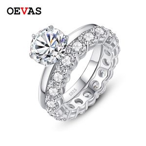 Oevas Real 2 Carats Bridal Rings Set Toppkvalitet 100% 925 Sterling Silver Engagement Bröllopsfest Fin smycken Gåvor 211217