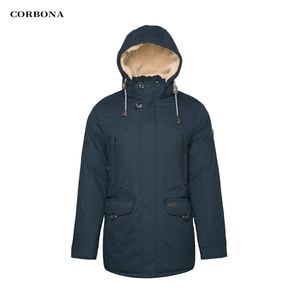 Corbona Högkvalitativ varm bomullskläder Mäns Jacka Business Casual Mid-Length Mode Tjockad Coat Lambull i Hat 211104