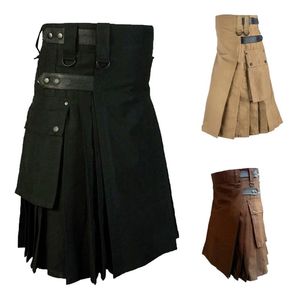 Customizable Pants Mens Vintage Kilt Scotland Gothic Kendo Pocket Skirts Scottish Clothing Pleated Skirt Pants 19Sep04