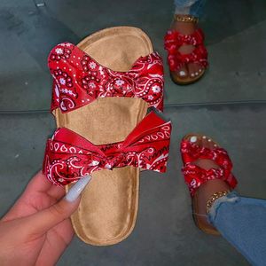 Slippers Summer Women Bow Shoes Woman Cork Sandals Flat Ladies Fashion Beach Brand Sandles Sandalias Mujer