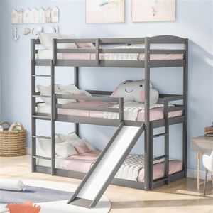 Wholesale twins furniture for sale - Group buy US Stock Twin Over Bedroom Furniture Twins Adjustable Triple Bunk Bed with Ladder and Slide White a17 a37