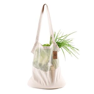 Malha de algodão sacos de compras reutilizáveis ​​sacos de compras vegetais sacos frescos shopper bolsa de ombro lavável casa
