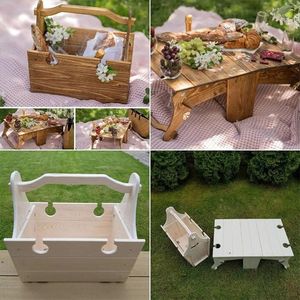 Camp Furniture Wooden Folding Table Portable Outdoor Beach Camping Garden Picnic Desk Tea Wine Glass Holder Storage Basket Burlywood