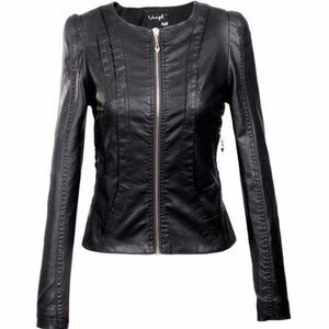 Kvinnors XXXL Motorcykel PU Läderjacka Plus Size Kvinna Zipper OuterWear Jacket Coat 211011