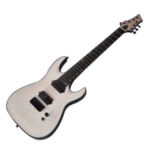 Fábrica Outlet-7 Cordas Branco Guitarra Elétrica com Folheamento de Flame Maple, 24 trastes, Rosewood Fretboard