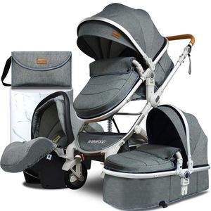 Strollers# Sea High Landscape Baby Stroller 3 In 1stroller Folding Born Pram Two-way -absorbing Child Cart Send Bag