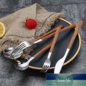 5Pcs 304 Stainless Steel Cutlery Set Kitchen Dinnerware Sets Knives Forks Spoons Set Wood Handle Tableware Flatware Set Factory price expert design Quality Latest