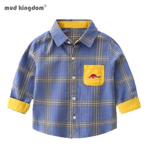 Mudkingdom Boys Shirts Cartoon Car Long Sleeve Turn-down Collar Striped Tops for 210615