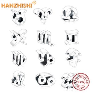 New 925 Sterling Silver fashion 12 Constellation Star Zodiac beads charms Fit Original pandora Charm Bracelet Jewelry berloques Q0531