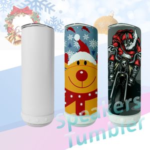 20oz sublimação de tumblers retos com alto-falante sem fio para música de aço inoxidável inteligente spark impermeável copo lustroso portátil parede dupla garrafa isolada fedex