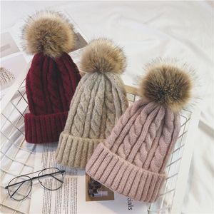 Winter warm twist knit wool cap hair ball caps Student leisure parent-child cold hat