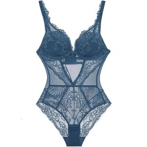 Kvinnors Shapers Sexy Mesh Transparenta Bustiers Korsetter med Lace Bandage Bra Tryck upp Underkläder Teddy Bodysuit Padded Women Underkläder