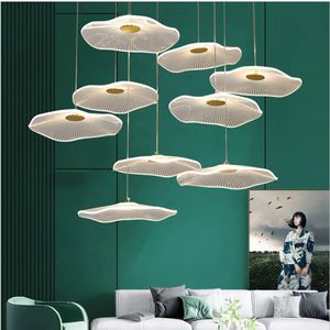 Gravado acrílico Lotus Pingente luzes modernas LED pingente lâmpadas para sala de estar Denging escadas hotel hall hanging decoração