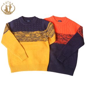 2021 осень зима мода о-ошейник трехцветный шить свитер для мальчиков теплый шерсть 3-7 лет пальто детей свитеров 210308