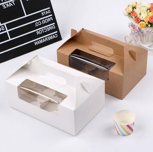 Envoltório de presente lote marrom branco caixa de cupcake caixas de bolo de papel kraft e embalagem com handle wedding atacado