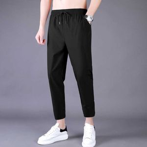 Men's Summer Thin Pants Korean Trend Nine Straight Tube Loose Ice Silk Elastic Sweatpants For Boys Spring And Autumn Student X0723