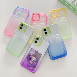 Color Gradient Phone Cases With Card Holder for iPhone 13 pro max 3 in 1 Soft TPU Case for 12 11 XR
