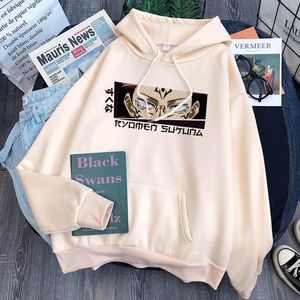 Erkek Hoodies Tişörtü Anime Jujutsu Kaisen Ryomen Sukuna Baskı Harajuku Boy Tops Hoody Rahat Polar Pocket Kapüşonlu Streetwear