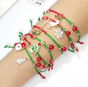 Röd julsträng Armband med Santa Claus Deer Snow Party Trees Justerbar Wrap Ornament Årgåva