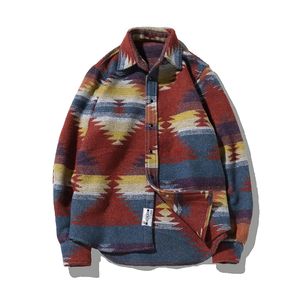 Folk-anpassade tröjor för män Vintage Woolen Fritidsmönster Klänning Casual Shirt Män Plus Size Streetwear Chemise Homme Flannel 210628