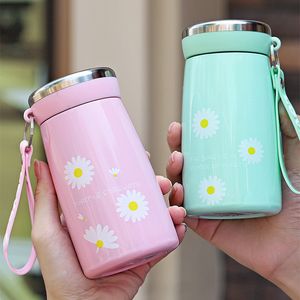 Water Bottle With Rope Stainless Steel Small Daisy Portable Vacuum Flask 280ml 320ml