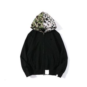 Svart jacka haj huvud camo badande haj kamouflage apa full zip hoodie långärmad kläder män