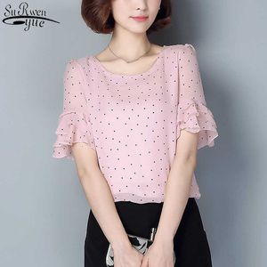 Summer Women's Chiffon Blouse Fashion Plus Size 5xl Polka Dot Tops Female Casual Shirt Clothing Pink White Shirt 210527