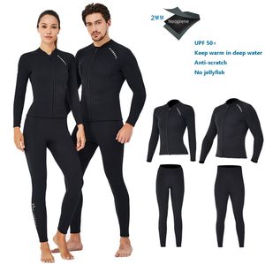 Vuxna 2mm Neopren Wetsuits Män Drysuit Kvinnor Dykdräkt Toppbyxor skiljer Diver Suit för simning Snorkling Deep Water Keep Warm badkläder Baddräkt