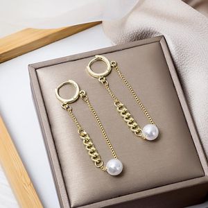 Orecchini a catena con ciondolo a forma di goccia di perle a cerchio Huggie per le donne Moda metallo oro argento colore croce accessori nappa pendenti orecchino