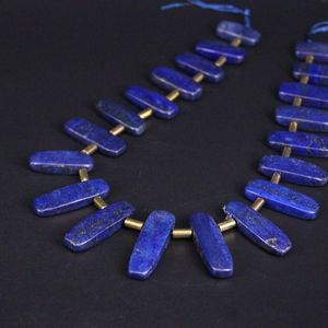 Około20pcs / Strand Top Wiercone Lapis Lazuli Plasterek Kij Luźne Koraliki, Naturalne Klejnoty Kamień Slab Nugget Wisiorki Biżuteria Dokonywanie
