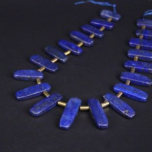 약 20pcs / 가닥 탑 드릴이있는 Lapis Lazuli 슬라이스 스틱 느슨한 구슬, 자연 보석 돌 슬래브 너겟 펜던트 쥬얼리 만들기