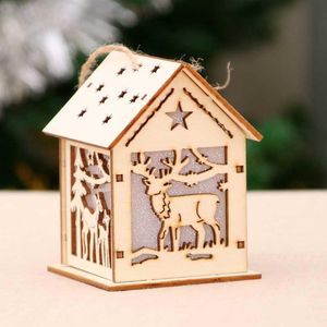 2021 Julstuga hakar Wood Craft Kit Pussel Toy Xmas Trähus med ljus ljusstuga Heminredningar Barnens semestergåvor