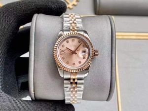 Bellissimo orologio da donna in oro rosa moda di alta qualità Orologio da donna automatico meccanico da 28 mm Bracciale con cinturino in acciaio inossidabile Orologio da polso con scatola regalo anello