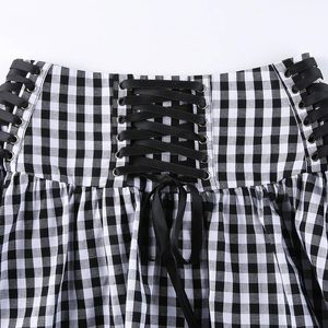 SKIRTS SPRING Autumn Harajuku Girl Kawaii Black Plaid Lace Bandage Streetwear Fashion Punk High Waist Mini Skirt