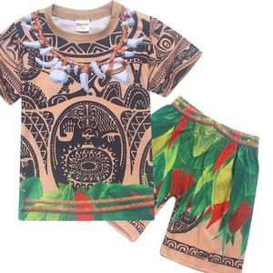 2-10 Yıl Çocuk Tatil Pamuk T-shirt Şort Çocuk Erkek Pijama Cadılar Bayramı Maui Moana Fantezi Serin Kostüm Pijama Toddler Bebek Q0910 Için