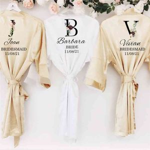 Personalizado nome feito sob encomenda cetim roupão pijamas casamento presentes de dama de dama de honra nupcial vestes de cetim de casamento vestido 210831