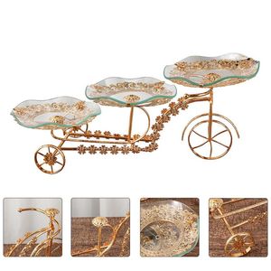 Naczynia talerze rowerowe deser deser stojak kreatywny szklany uchwyt owocowy talerz z żelazną półką
