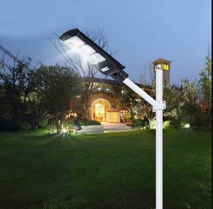 60W 90W LED solar de iluminação ao ar livre Radar PIR Motion Sensor Lâmpada de ponto de parede com pólo + impermeável à prova de água para a plaza jardim.