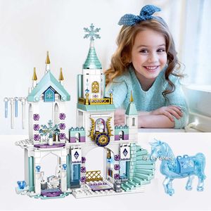 Friends Princess Castle House set för flickor filmer Royal Ice Playground Horse Carriage Diy Building Blocks Toys Kids Gifts 210929